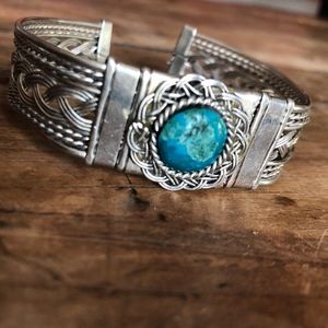 Silver and "turquoise" Southwestern Large Cuff